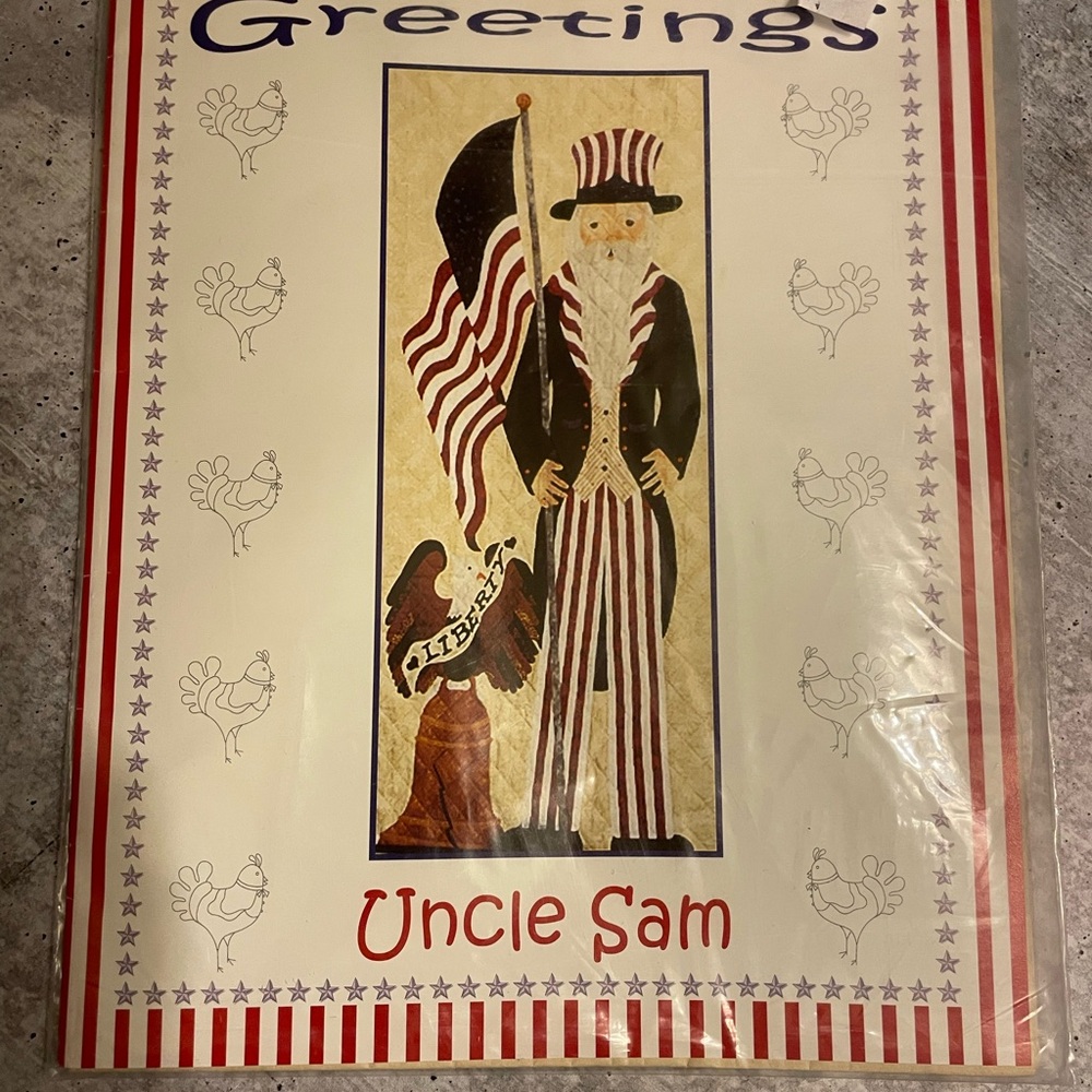 Greetings Uncle Sam Hanging Quilt P3-103 Patriotic Fourth July 2001 Vintage NIP